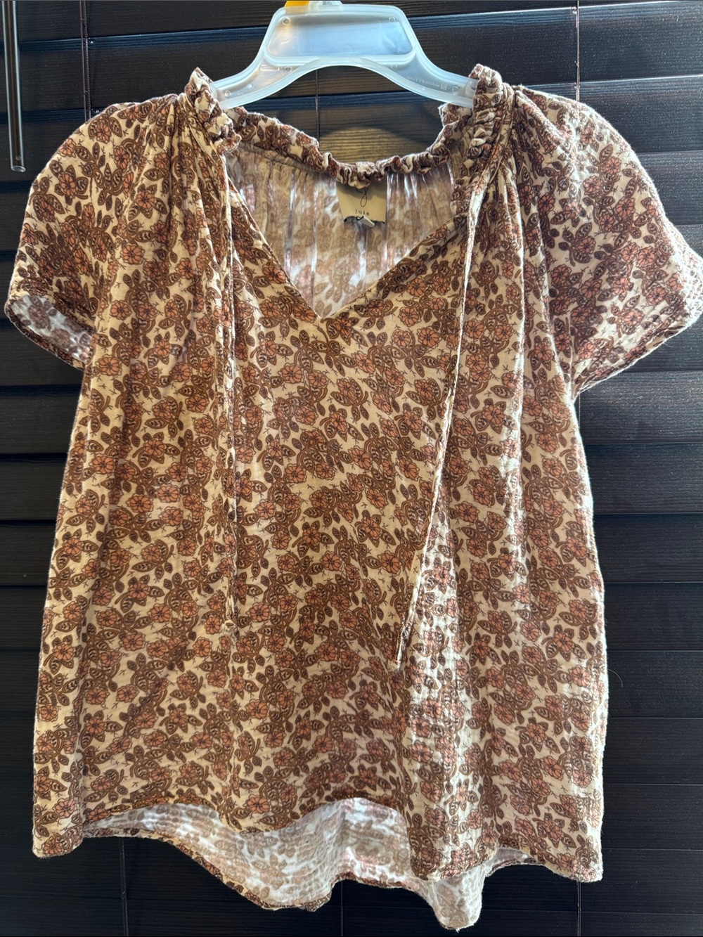 Joie Brown Floral V-Neck Peasant Blouse